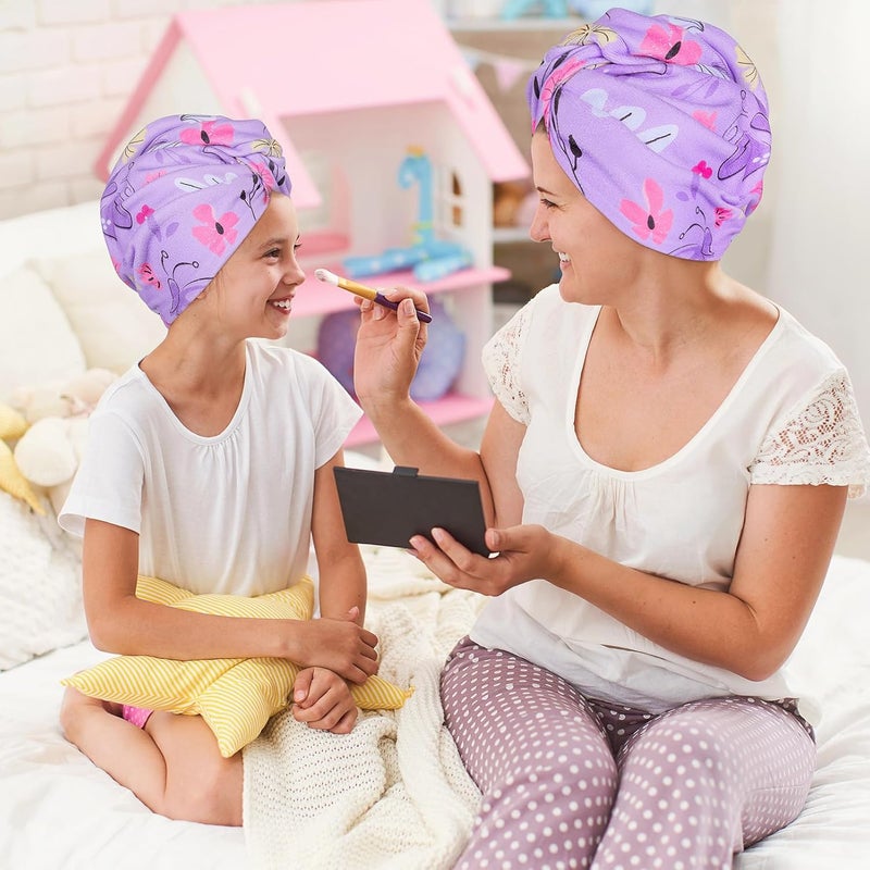 Basumee Microfiber Hair Towel Wrap for Kids 2 Pack Rapid Drying Hair Towel with Button Hair Turbans for Wet Hair Wraps Head Towel Wrap for Women and Girls, Pink Purple Butterfly - Image 3